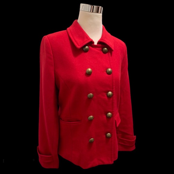 Rich Red Double Breasted Pea Coat - Picture 5 of 5